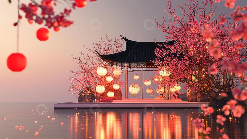 高清大图下载【趣麦麦图】亭台水榭夜景