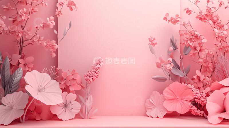 高清大图下载【趣麦麦图】剪纸风背景背景花卉立体