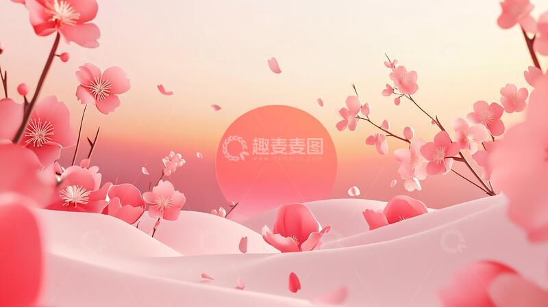 情人节海报招桃花插画