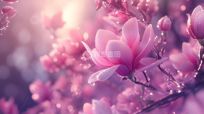 高清大图下载【趣麦麦图】辛夷花插画梦幻花朵背景