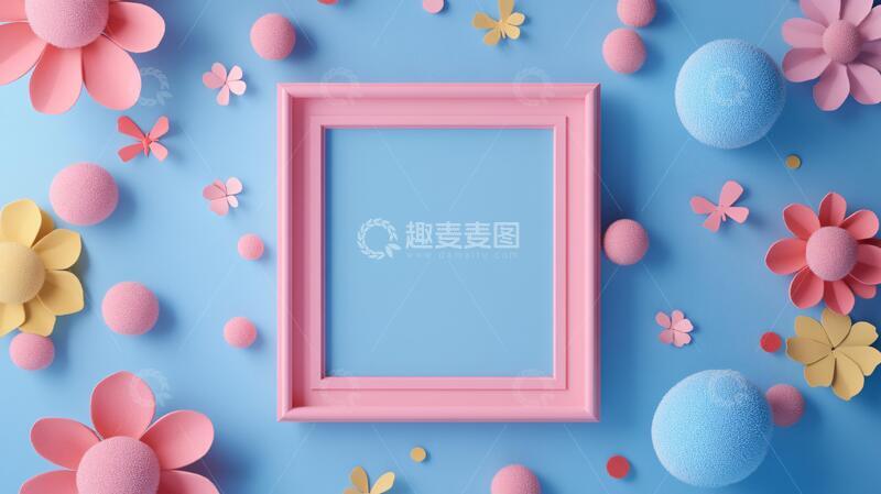 高清大图下载【趣麦麦图】创意纸花纸花立体蓝色
