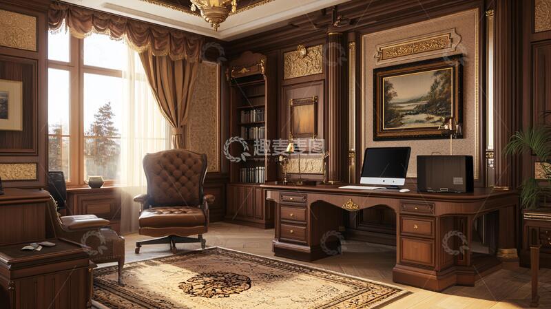 高清大图下载【趣麦麦图】欧式书房场景图1