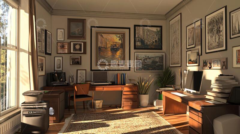 高清大图下载【趣麦麦图】书房风景画书房立体家居