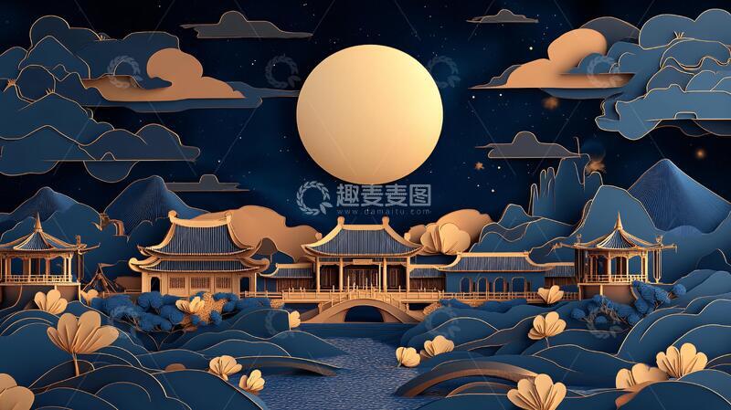 高清大图下载【趣麦麦图】中秋建筑插画7