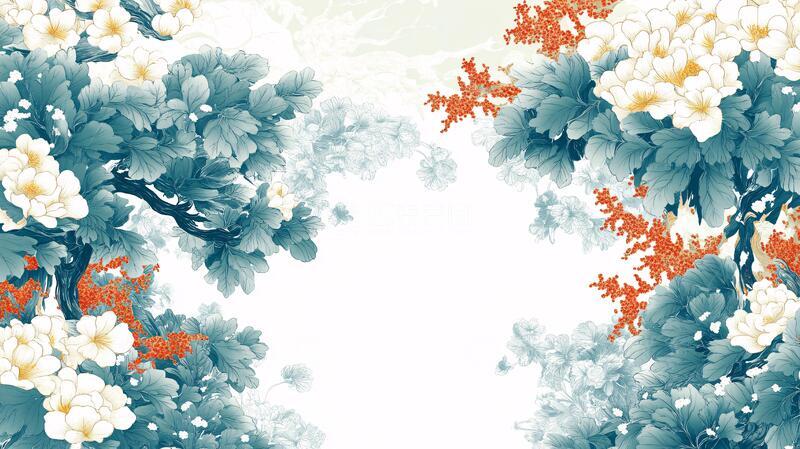 高清大图下载【趣麦麦图】新中式花鸟数码印花