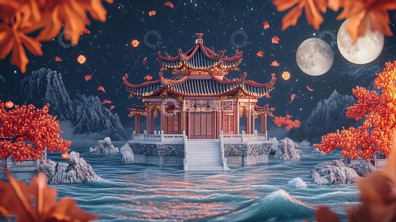 高清大图下载【趣麦麦图】梦幻中秋节场景5