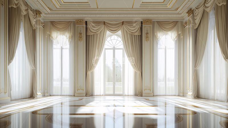 高清大图下载【趣麦麦图】法式大厅窗帘场景大厅