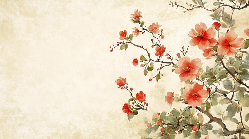 高清大图下载【趣麦麦图】新中式手绘红色花鸟10