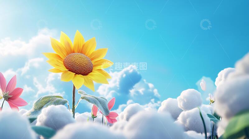 高清大图下载【趣麦麦图】花丛蓝天白云背景2