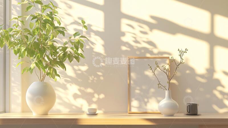 高清大图下载【趣麦麦图】阳光与盆栽植物盆栽窗台