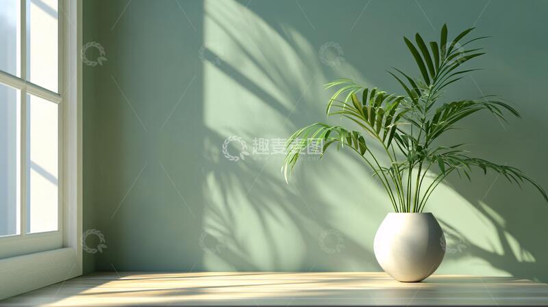 高清大图下载【趣麦麦图】蓝色的房间里的植物4