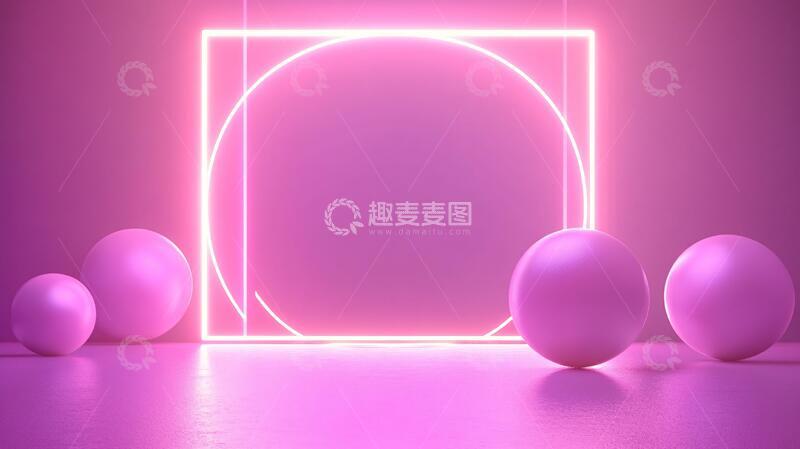 高清大图下载【趣麦麦图】霓虹灯展台粉色平台球体