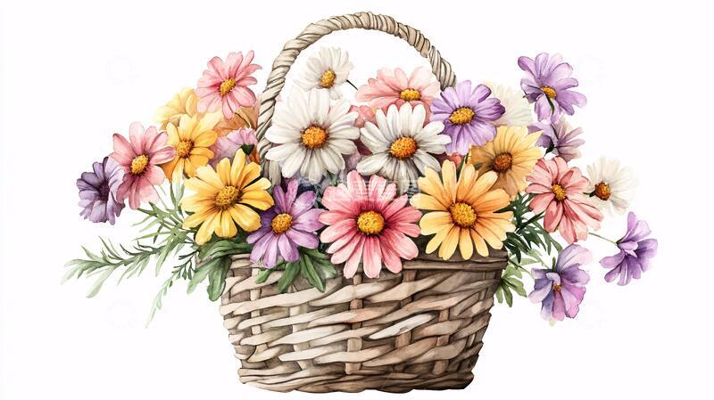 高清大图下载【趣麦麦图】花篮插画花篮手绘花卉