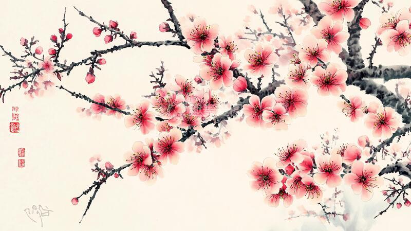 高清大图下载【趣麦麦图】梅意境梅花花鸟画