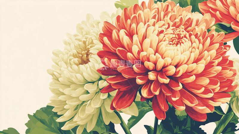 高清大图下载【趣麦麦图】手绘菊花花卉装饰画