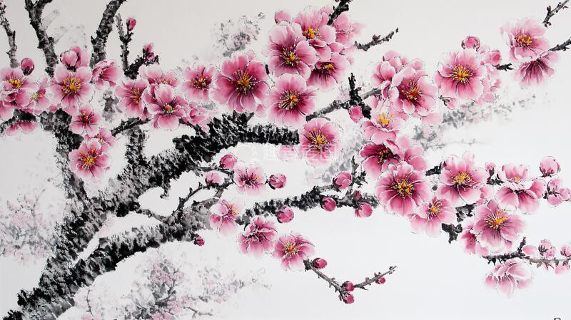 高清大图下载【趣麦麦图】梅花艺术画手绘壁画桃花