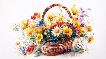 唯美花篮花篮彩绘素材