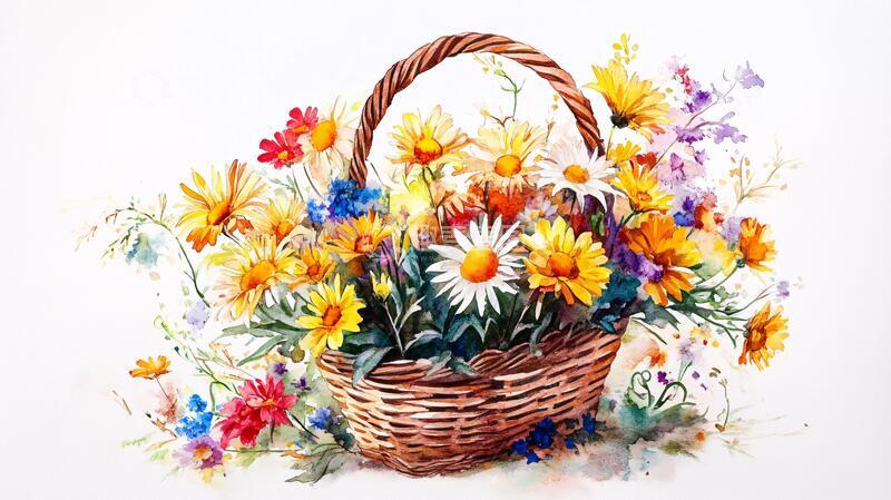 高清大图下载【趣麦麦图】唯美花篮花篮彩绘素材