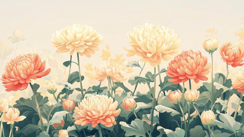 高清大图下载【趣麦麦图】菊花包装插画2