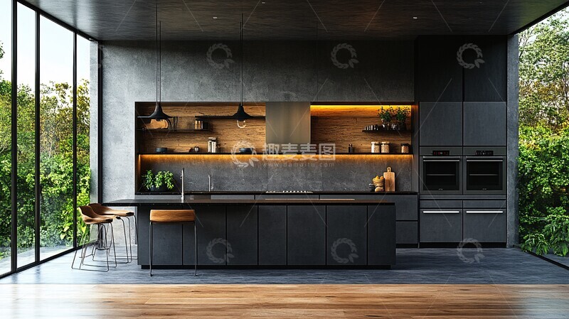 高清大图下载【趣麦麦图】灰色橱柜黑色石台面1