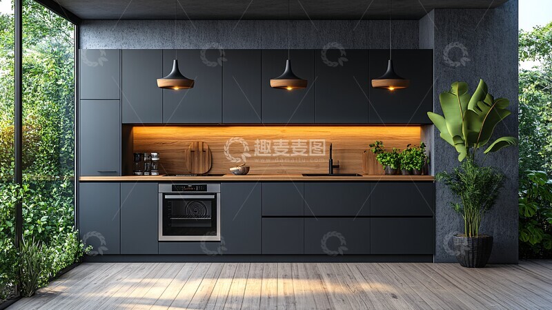 高清大图下载【趣麦麦图】灰色橱柜木质台面6