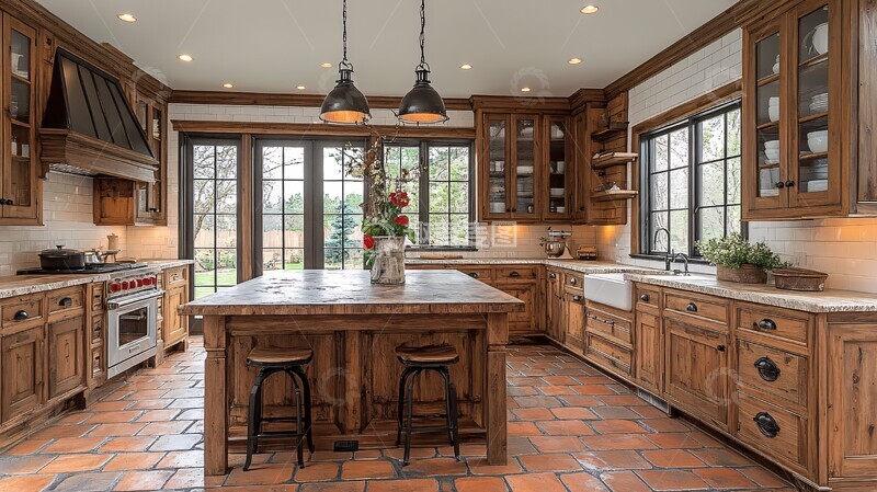 高清大图下载【趣麦麦图】木柜石台花饰厨房4