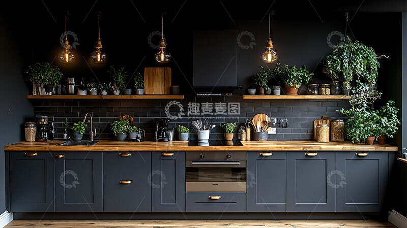 高清大图下载【趣麦麦图】灰色橱柜木质台面5