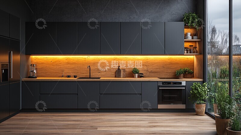 高清大图下载【趣麦麦图】灰色橱柜木质台面4