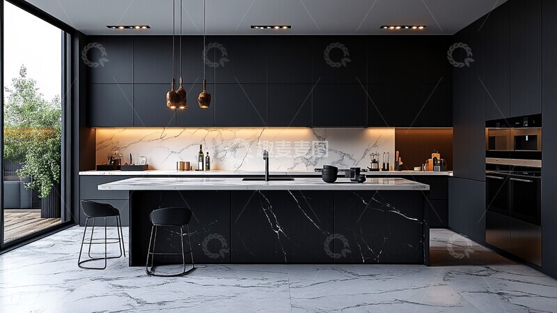 高清大图下载【趣麦麦图】黑白厨房岛台设计1