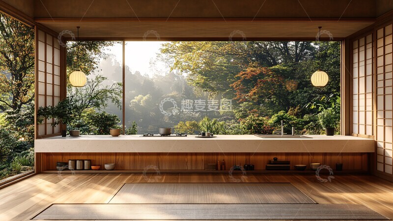 高清大图下载【趣麦麦图】木质橱柜白石台面4