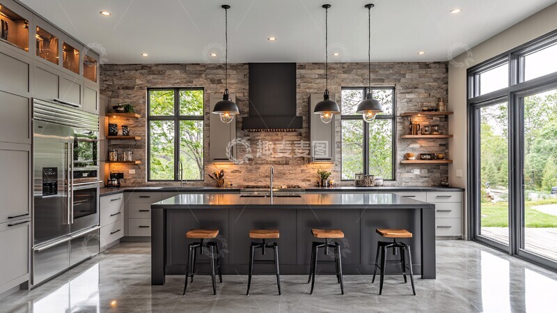 高清大图下载【趣麦麦图】灰柜黑石台面厨房1