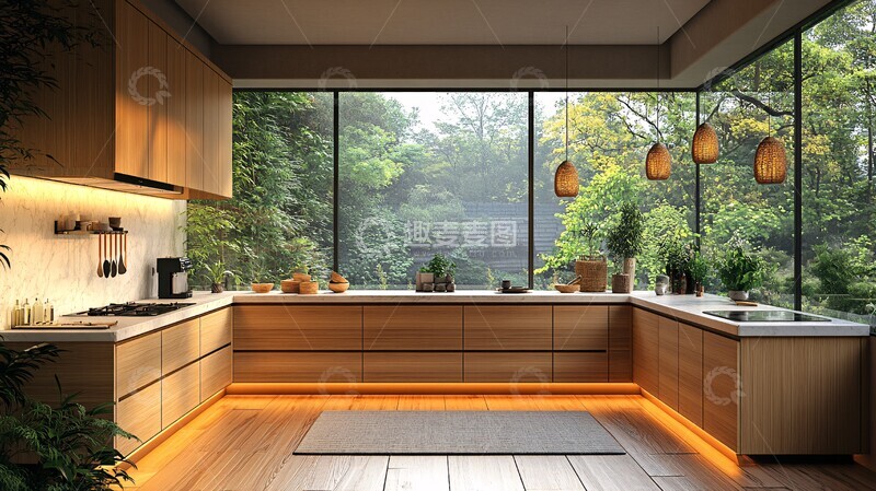 高清大图下载【趣麦麦图】木质橱柜白石台面9