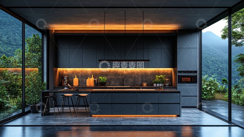 高清大图下载【趣麦麦图】灰柜黑石台面厨房3