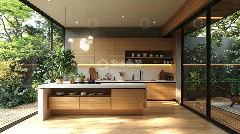 高清大图下载【趣麦麦图】木质橱柜白石台面6