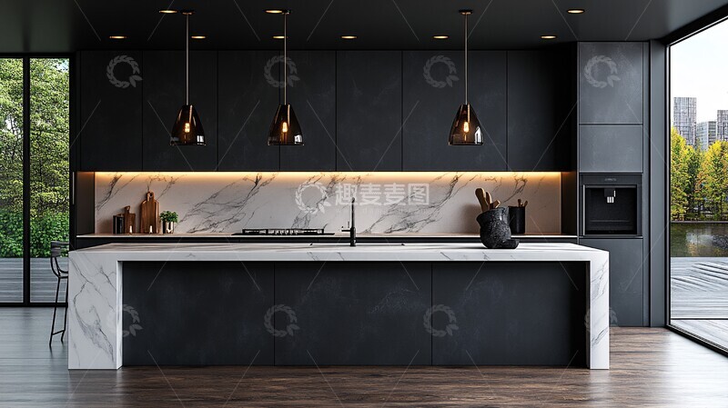 高清大图下载【趣麦麦图】黑白厨房岛台设计2