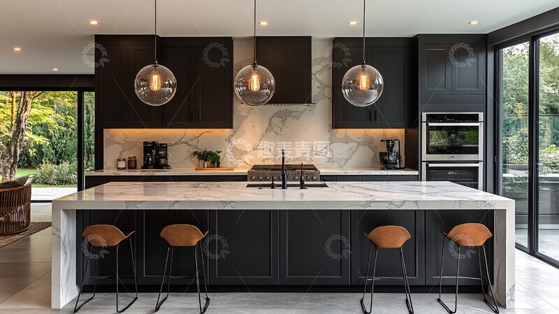 高清大图下载【趣麦麦图】黑白厨房岛台设计