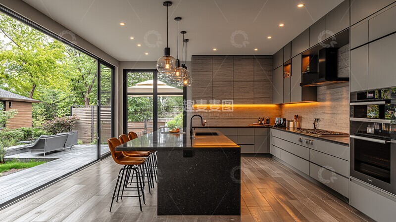 高清大图下载【趣麦麦图】灰柜黑石台面厨房2
