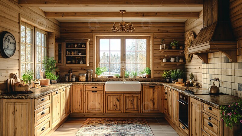 高清大图下载【趣麦麦图】木柜石台花饰厨房