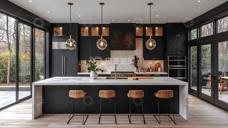 高清大图下载【趣麦麦图】黑白厨房岛台设计3