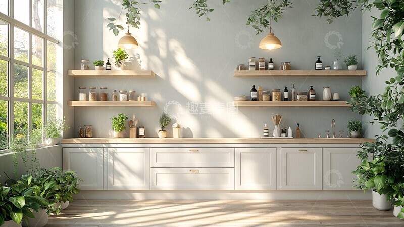 高清大图下载【趣麦麦图】白色橱柜木纹台面3