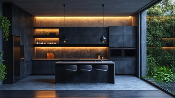 黑色橱柜灰色台面