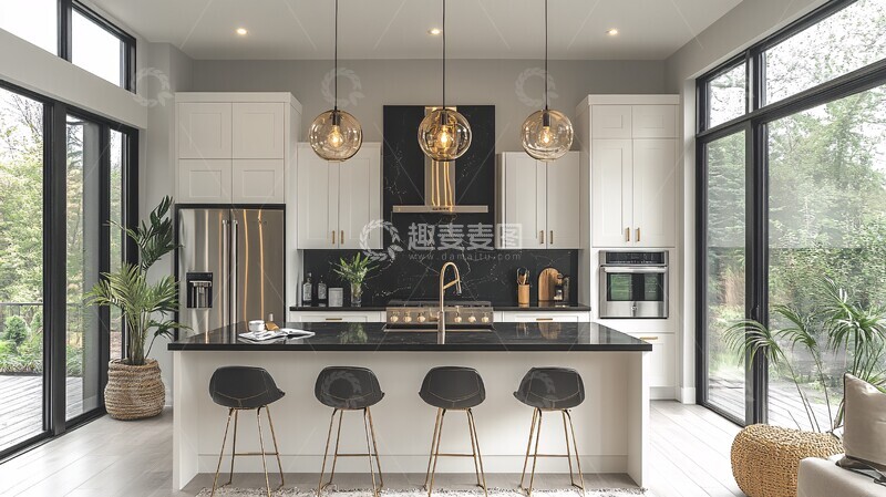 高清大图下载【趣麦麦图】白色橱柜金色点缀2