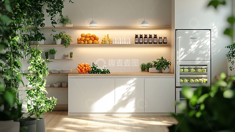 高清大图下载【趣麦麦图】白色橱柜木纹台面