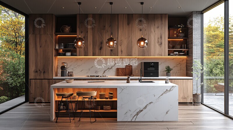 高清大图下载【趣麦麦图】木柜白石台面