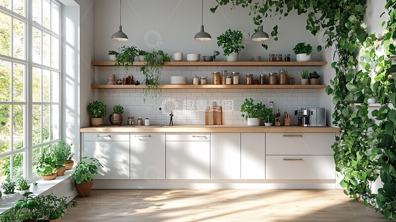 高清大图下载【趣麦麦图】白色橱柜木纹台面2