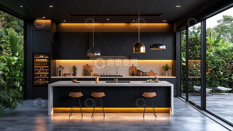 高清大图下载【趣麦麦图】黑柜金饰白石台