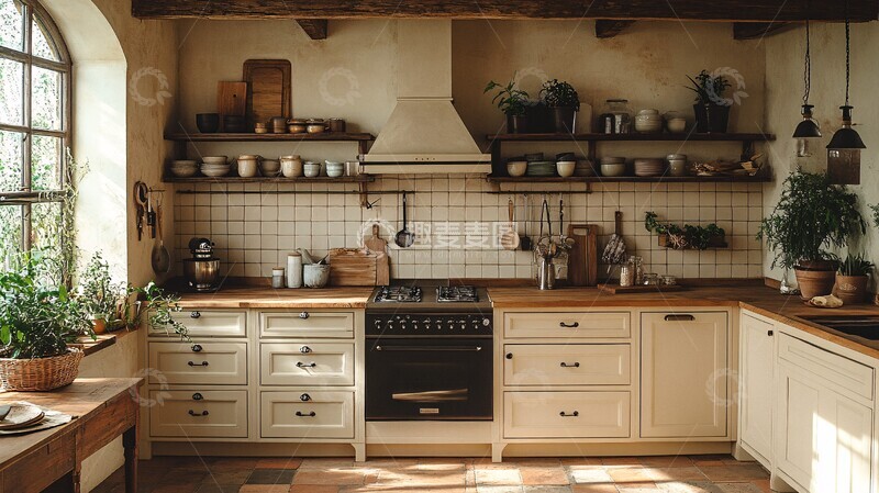 高清大图下载【趣麦麦图】木纹台面乡村橱柜3