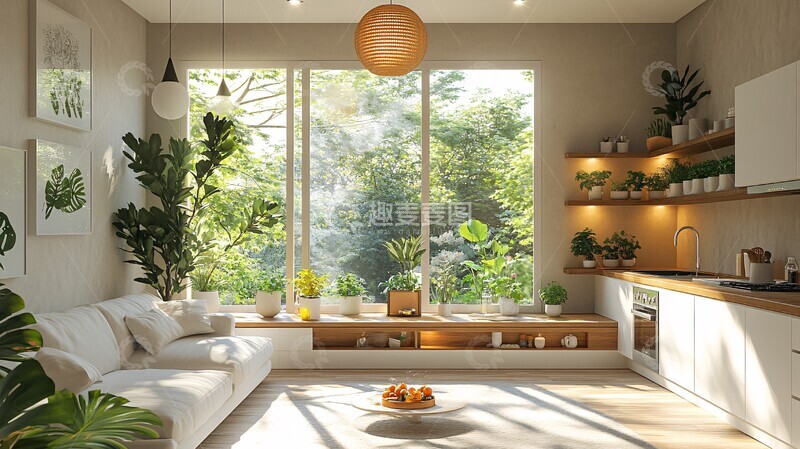 高清大图下载【趣麦麦图】白色橱柜木纹台面1