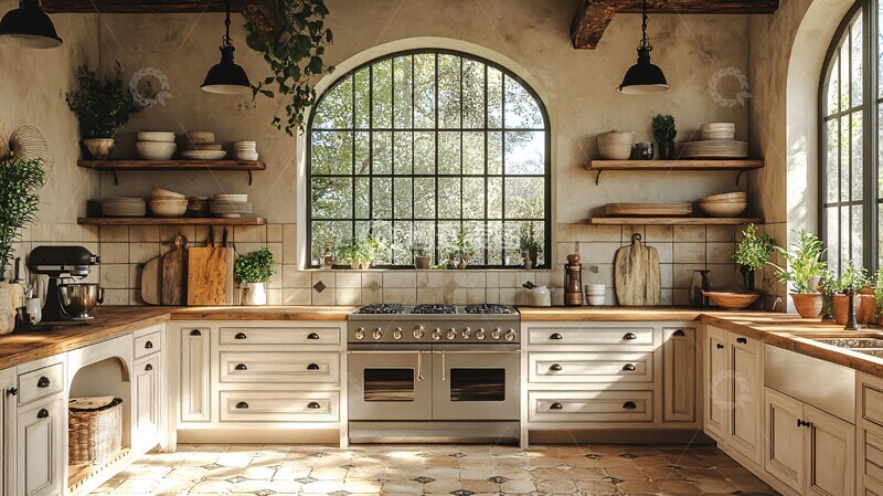 高清大图下载【趣麦麦图】木纹台面乡村橱柜2