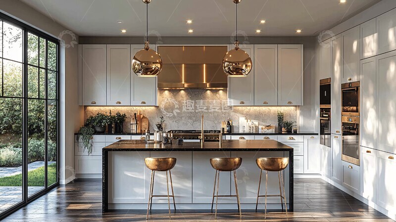 高清大图下载【趣麦麦图】白色橱柜金色点缀1